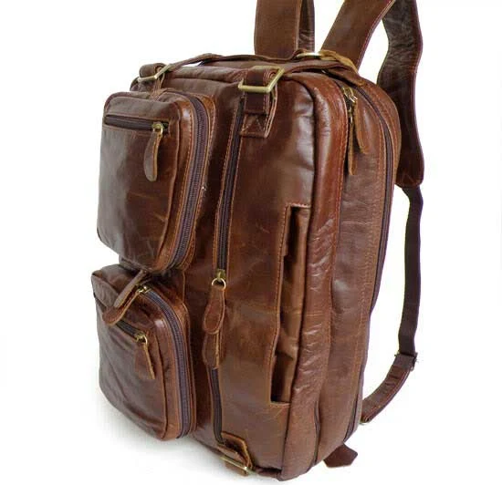 Umhängetasche und Lederrucksack 2-in-1 Vintage Leder braun