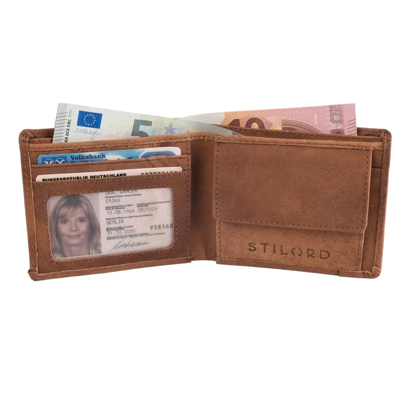 Portemonnaie aus Leder Geldbörse Orange Braun