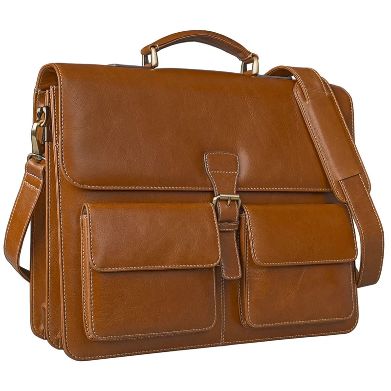 Klassische Ledertasche Aktentasche 15,6 Zoll cognac