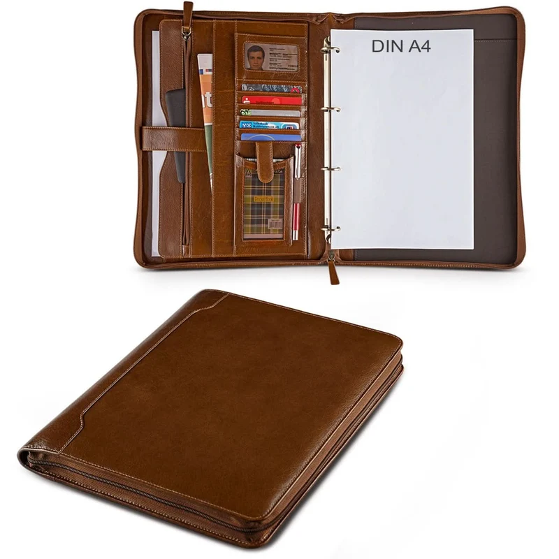 Dokumentenmappe A4 Organizer elegant Business aus echtem Leder, braun