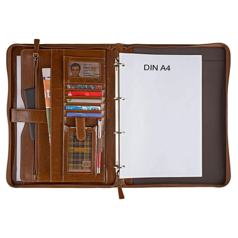 Dokumentenmappe A4 Organizer elegant Business aus echtem Leder, braun