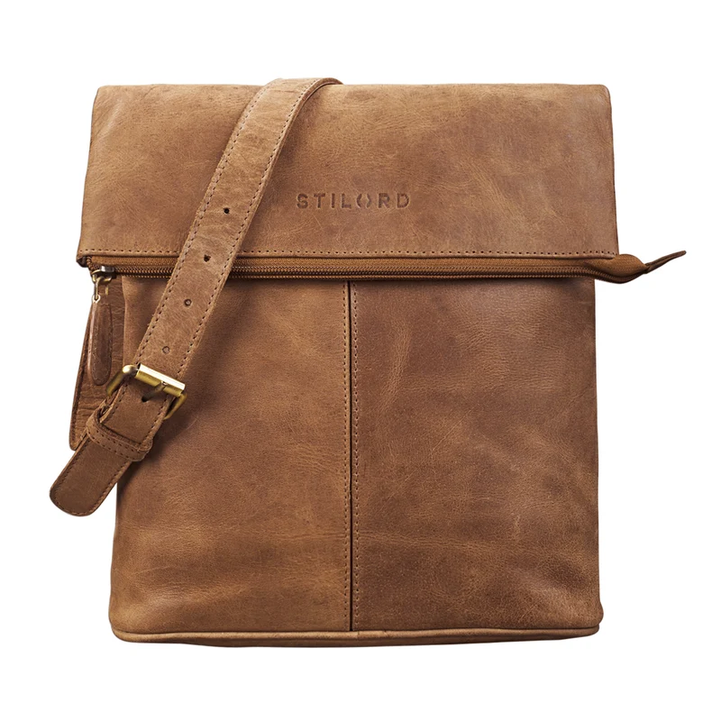"Jakob" Schultertasche Leder ocker - braun