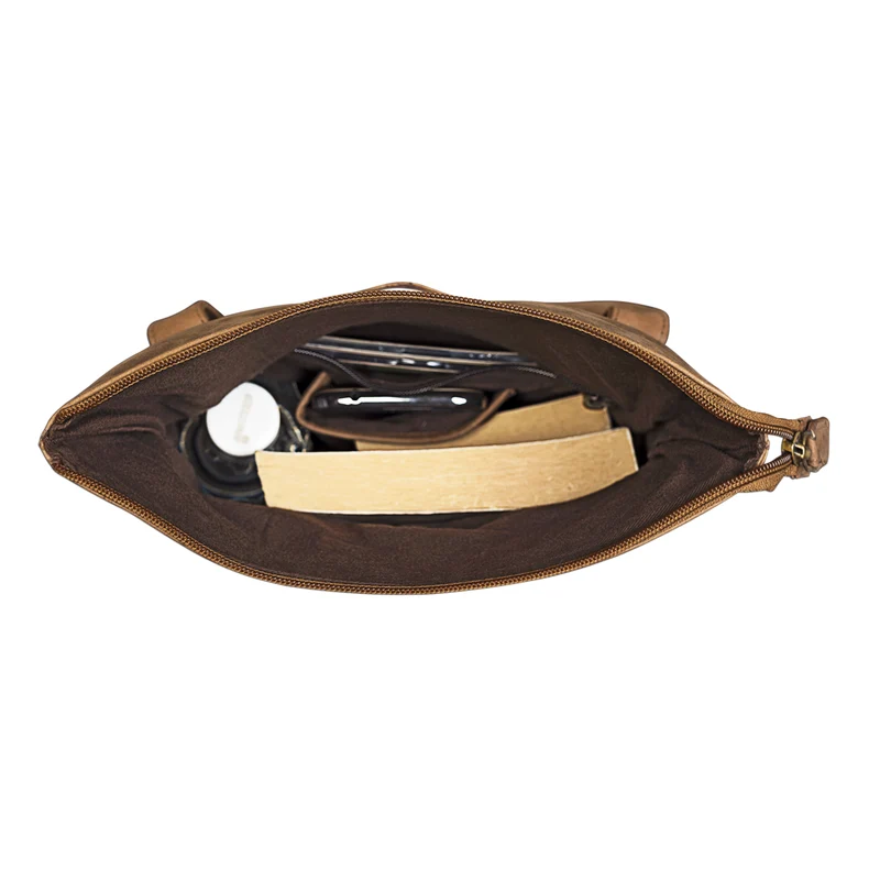 "Jakob" Schultertasche Leder ocker - braun