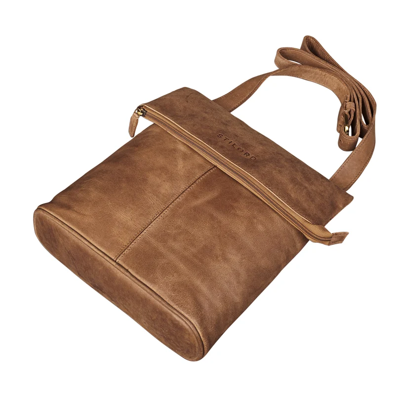 "Jakob" Schultertasche Leder ocker - braun