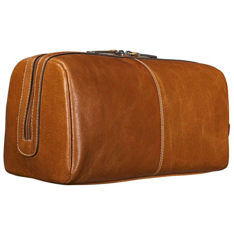 "Thilo" Kulturtasche Herren Leder cognac