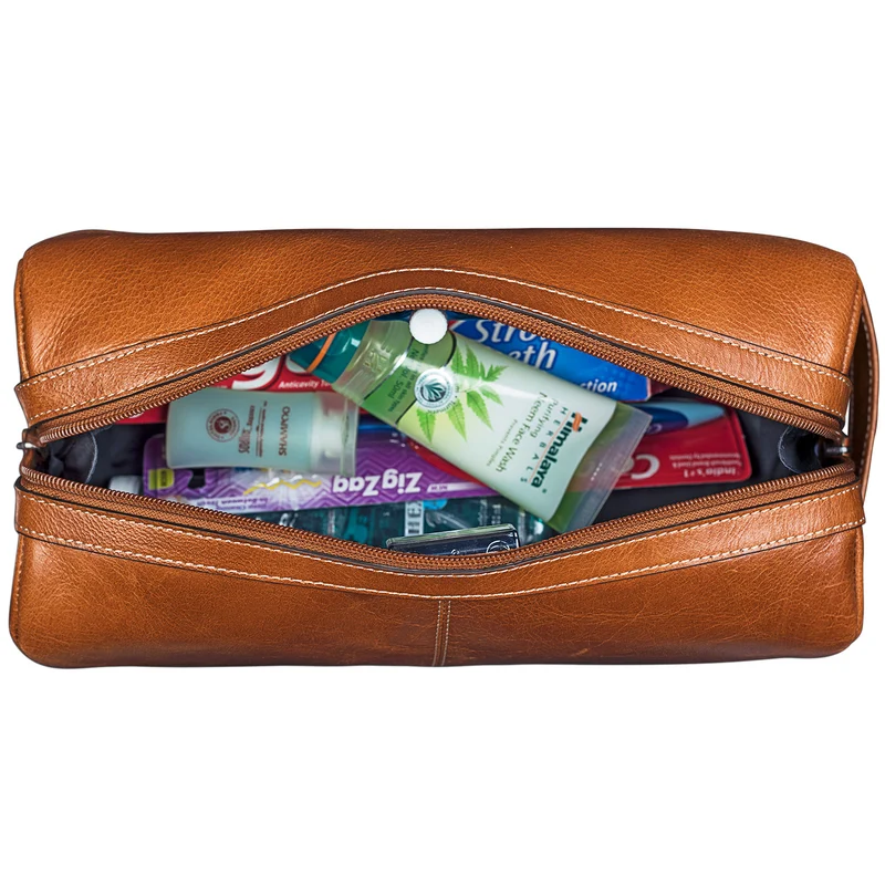 "Thilo" Kulturtasche Herren Leder cognac
