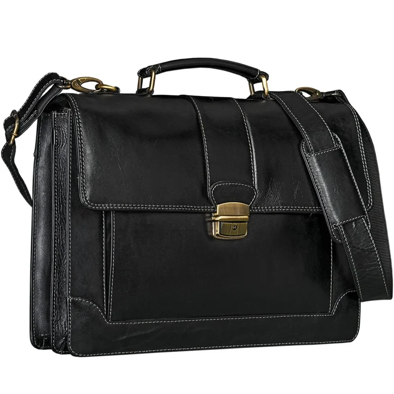 Vintage Businesstasche Umhängetasche elegant Büro Leder Schwarz
