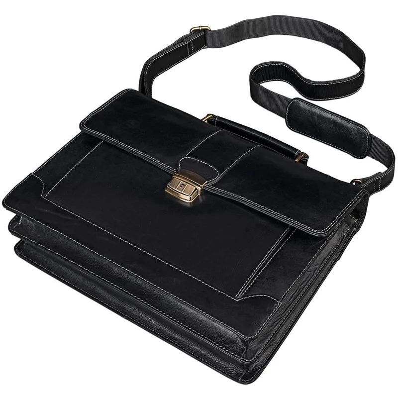 Vintage Businesstasche Umhängetasche elegant Büro Leder Schwarz