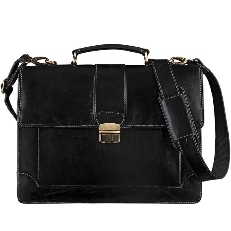 Vintage Businesstasche Umhängetasche elegant Büro Leder Schwarz