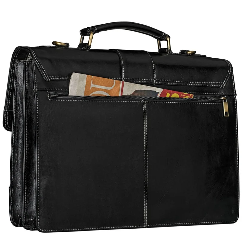 Vintage Businesstasche Umhängetasche elegant Büro Leder Schwarz