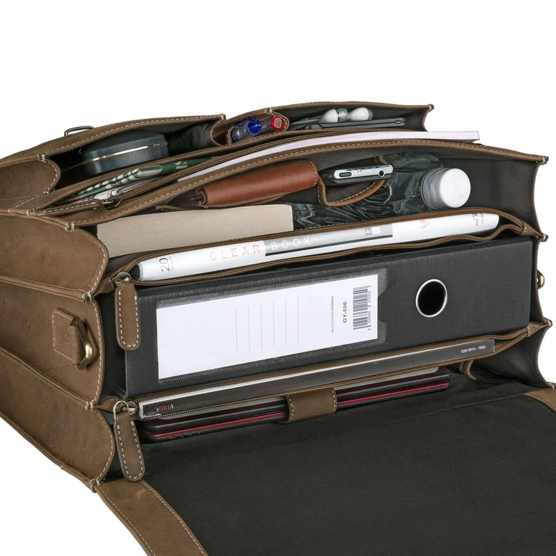 Aktentasche aus Rinds-Leder extra groß und robust Braun