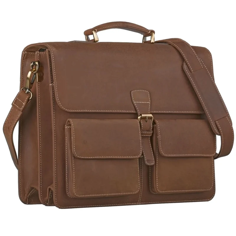 Klassische Ledertasche Lehrertasche Studium Büchertasche braun