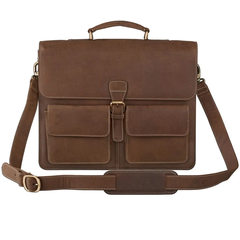 Klassische Ledertasche Lehrertasche Studium Büchertasche braun