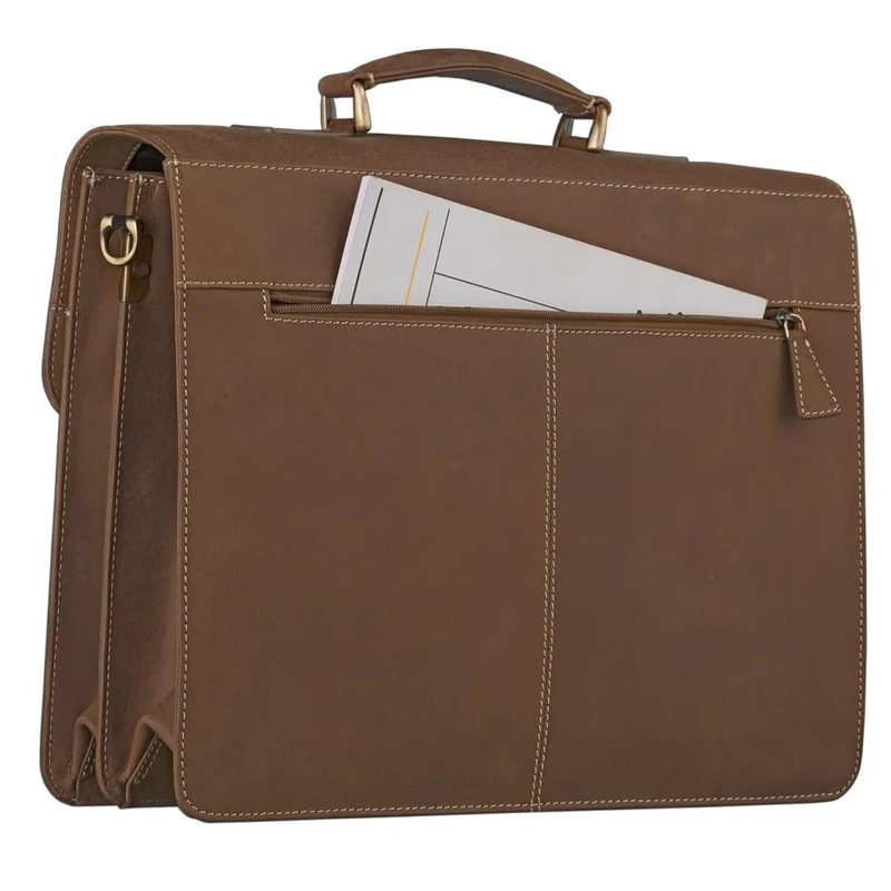 Klassische Ledertasche Lehrertasche Studium Büchertasche braun