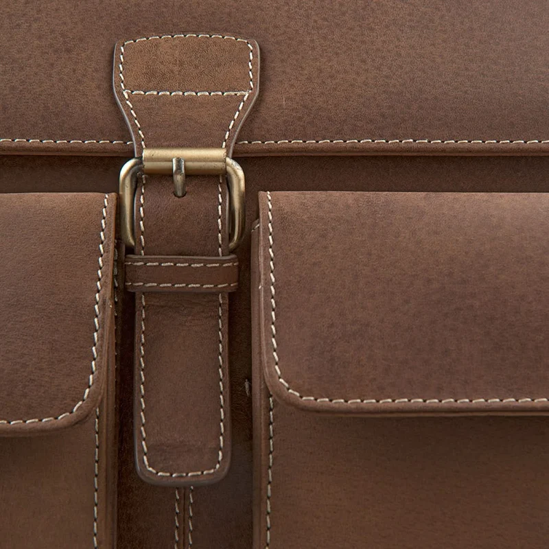 Klassische Ledertasche Lehrertasche Studium Büchertasche braun