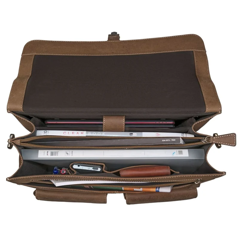Klassische Ledertasche Lehrertasche Studium Büchertasche braun