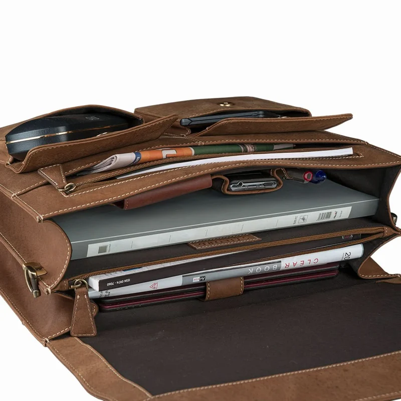Klassische Ledertasche Lehrertasche Studium Büchertasche braun