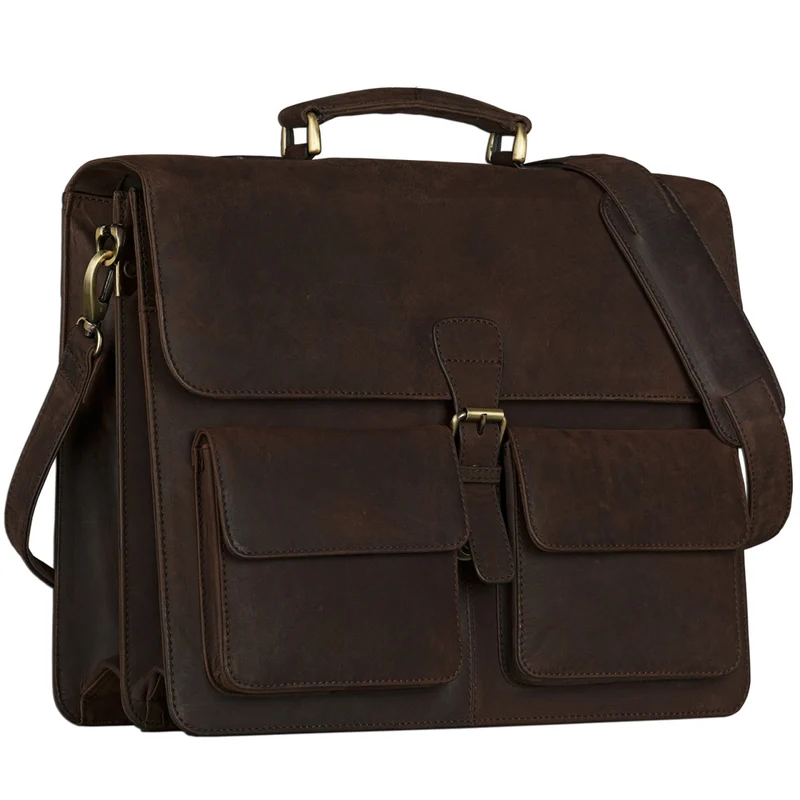 Klassische Ledertasche Aktentasche 15,6 Zoll dunkelbraun
