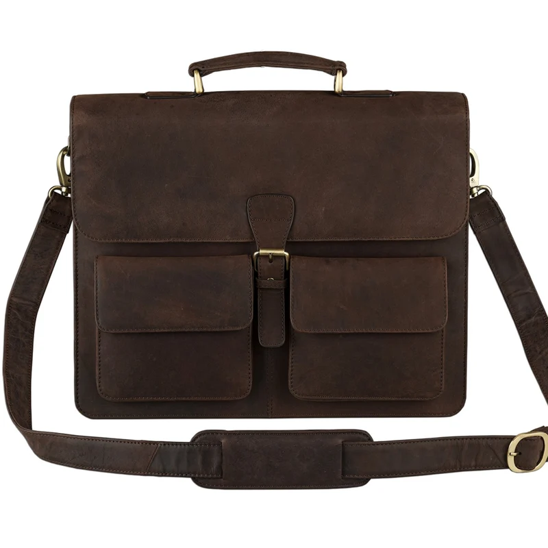 Klassische Ledertasche Aktentasche 15,6 Zoll dunkelbraun