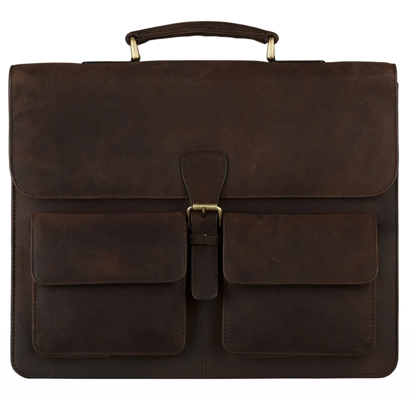 Klassische Ledertasche Aktentasche 15,6 Zoll dunkelbraun