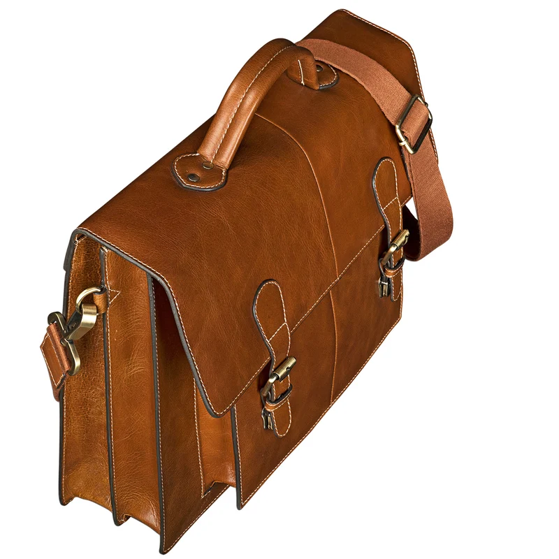 "Lorenz" Große Aktentasche Leder cognac / braun