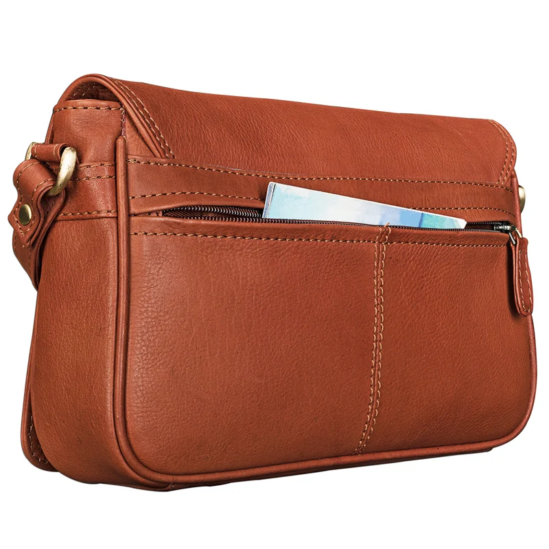 "Leana" Damen Umhängetasche Leder cognac-braun