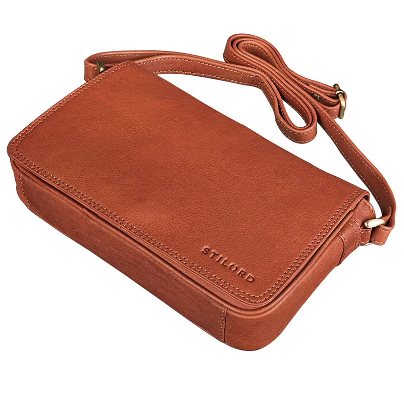 "Leana" Damen Umhängetasche Leder cognac-braun