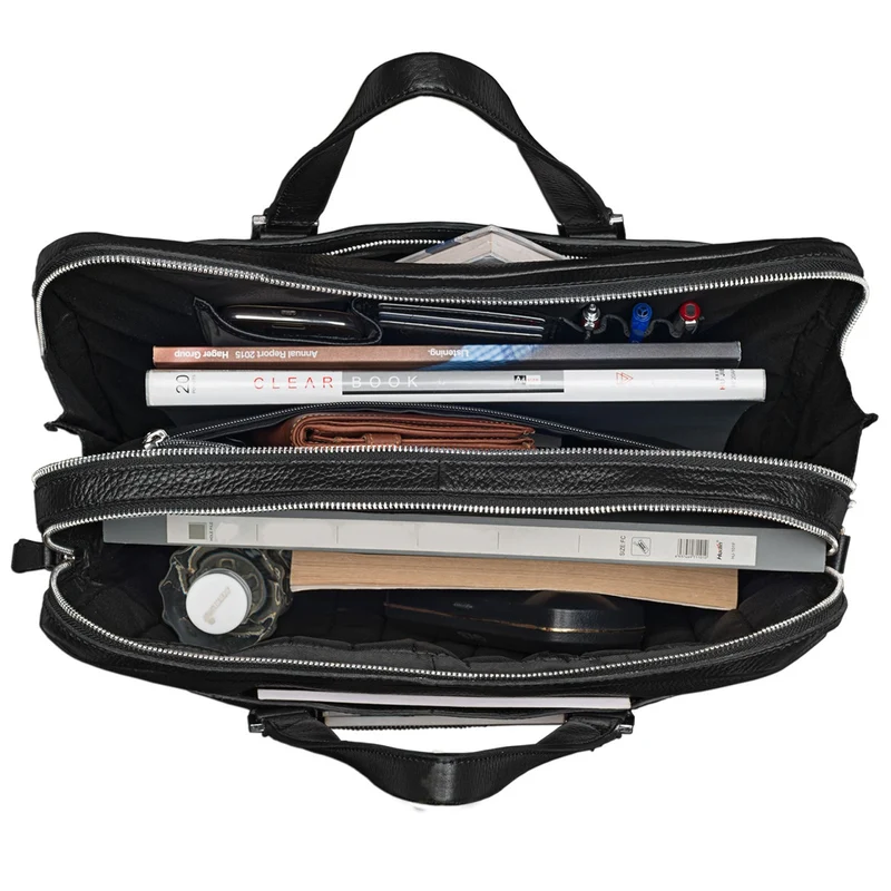 Bürotasche Leder Herren Damen schwarz
