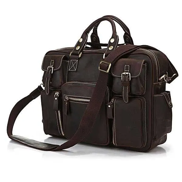 Große College Uni Tasche Laptoptasche Kaffee-Braun Leder Unisex