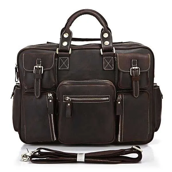 Große College Uni Tasche Laptoptasche Kaffee-Braun Leder Unisex