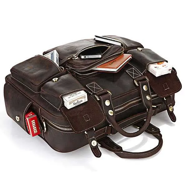 Große College Uni Tasche Laptoptasche Kaffee-Braun Leder Unisex