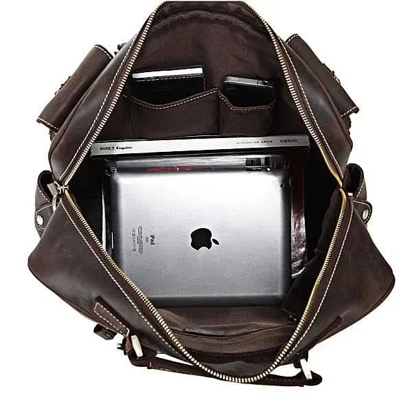 Große College Uni Tasche Laptoptasche Kaffee-Braun Leder Unisex
