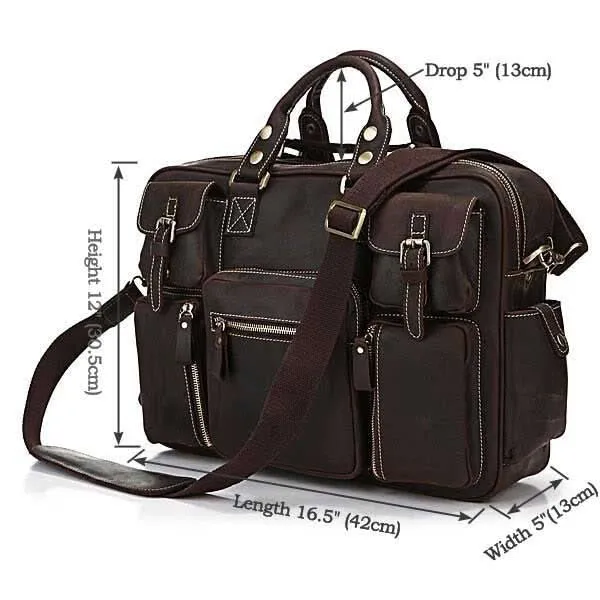 Große College Uni Tasche Laptoptasche Kaffee-Braun Leder Unisex