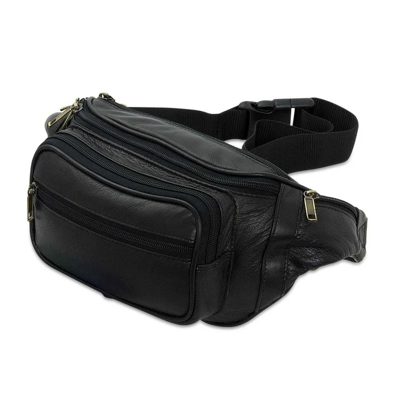 Bauchtasche Gürteltasche Reisetasche weiches Leder Schwarz