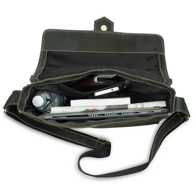 Messenger Bag Unitasche Büro Umhängetasche Leder Oliv-Grün