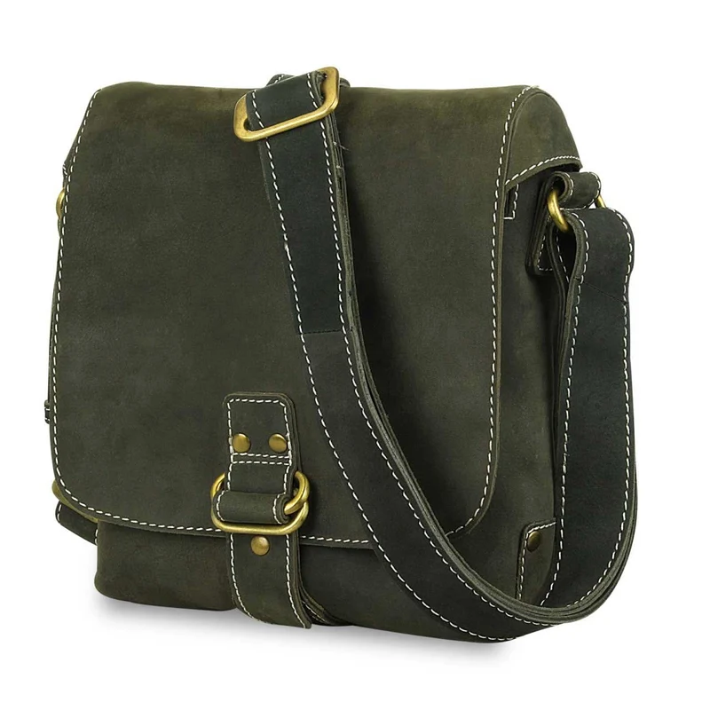 Kleine Umhängetasche Tablet-Tasche Messenger Bag Leder Oliv-Grün