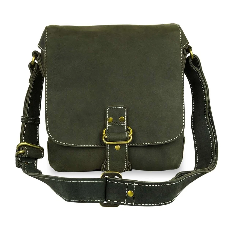 Kleine Umhängetasche Tablet-Tasche Messenger Bag Leder Oliv-Grün