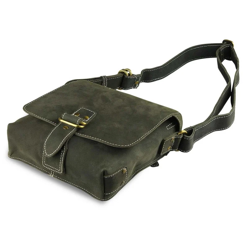 Kleine Umhängetasche Tablet-Tasche Messenger Bag Leder Oliv-Grün
