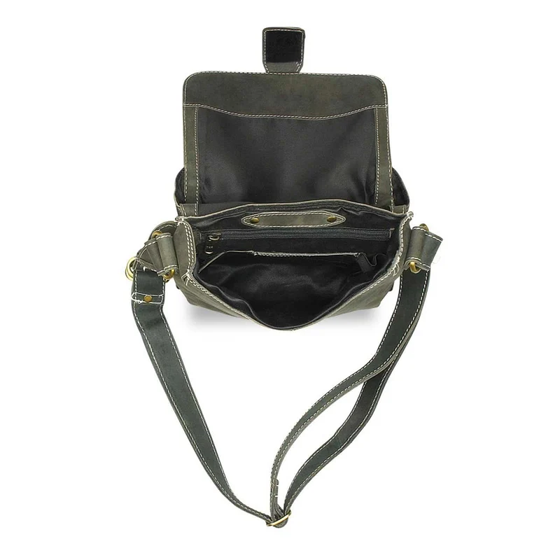 Kleine Umhängetasche Tablet-Tasche Messenger Bag Leder Oliv-Grün