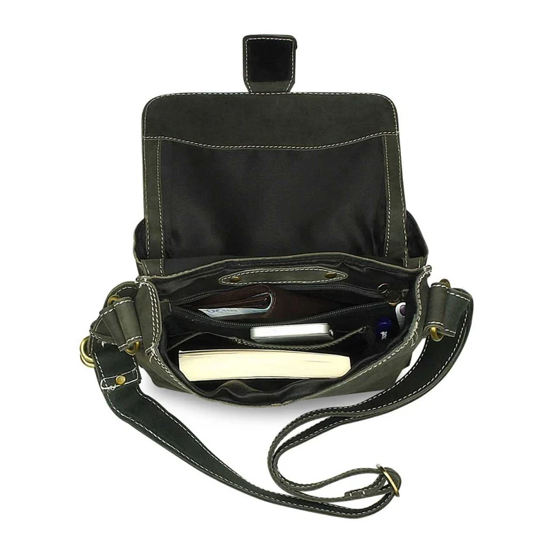 Kleine Umhängetasche Tablet-Tasche Messenger Bag Leder Oliv-Grün