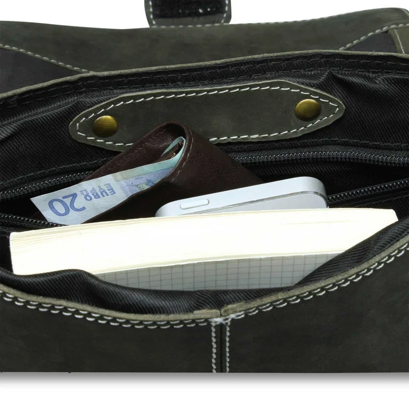 Kleine Umhängetasche Tablet-Tasche Messenger Bag Leder Oliv-Grün