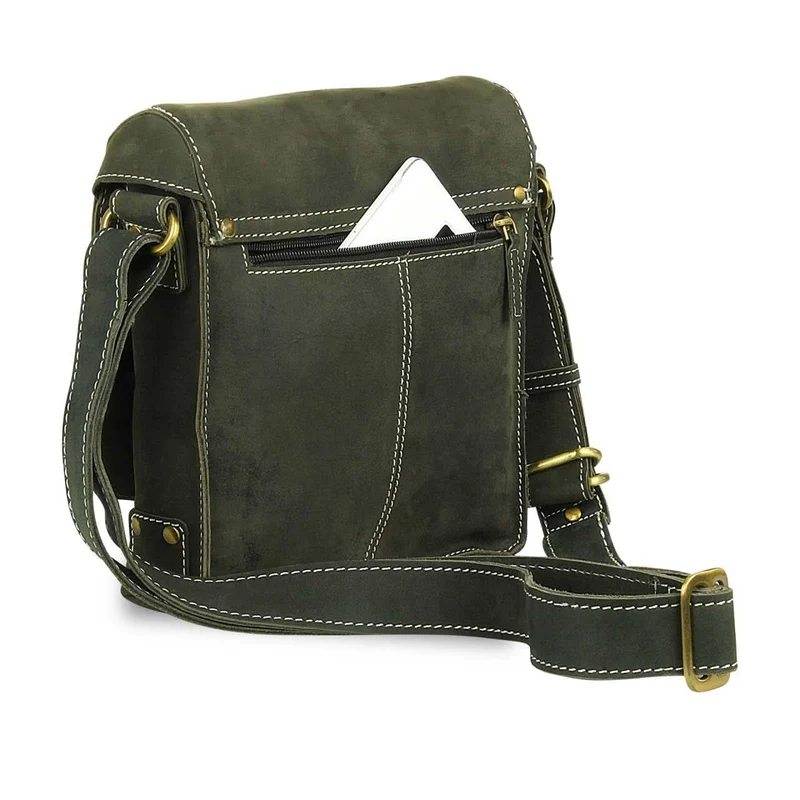 Kleine Umhängetasche Tablet-Tasche Messenger Bag Leder Oliv-Grün