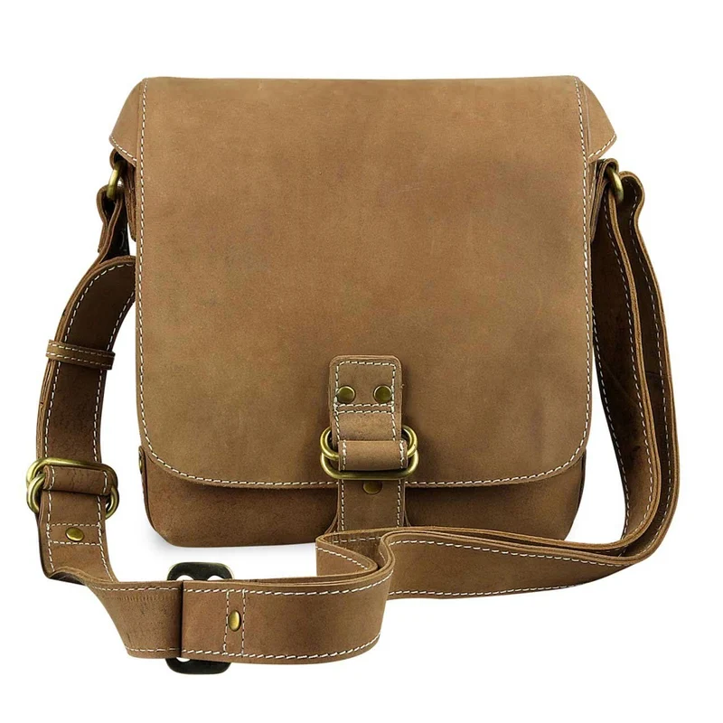 Kleine Umhängetasche Tablet-Tasche Messenger Bag Leder Braun