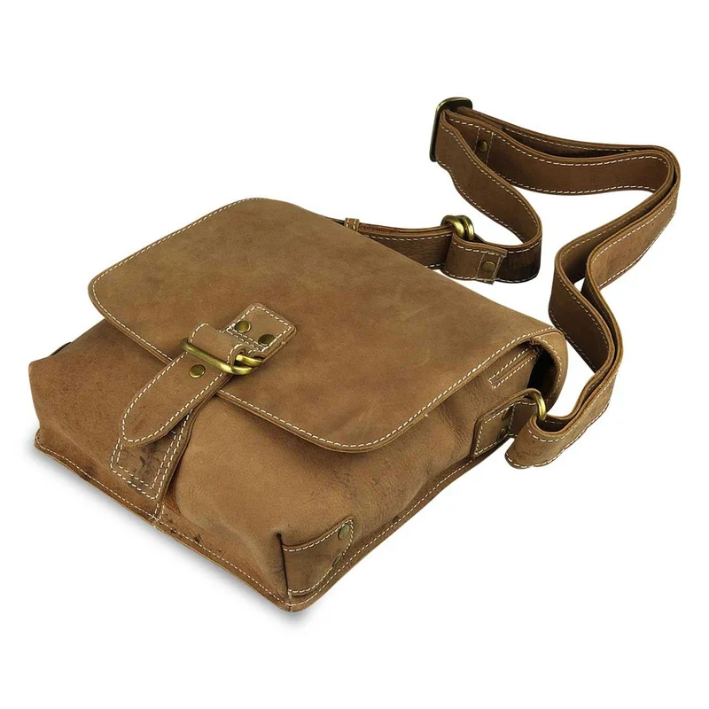 Kleine Umhängetasche Tablet-Tasche Messenger Bag Leder Braun