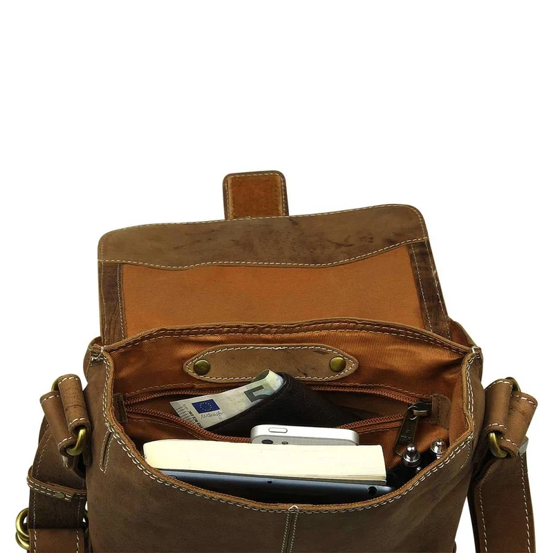 Kleine Umhängetasche Tablet-Tasche Messenger Bag Leder Braun