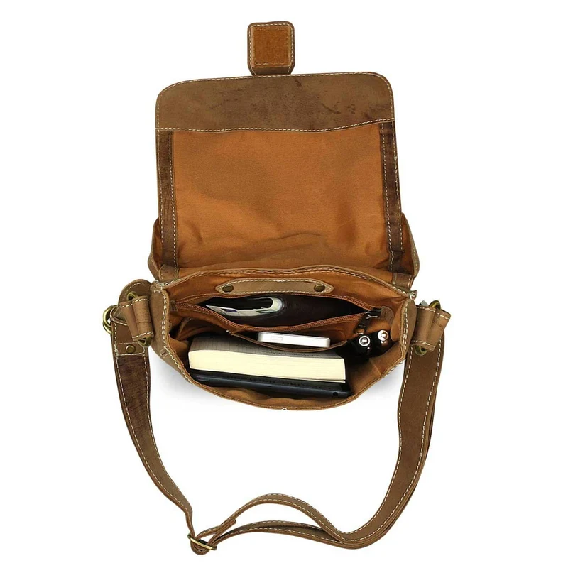 Kleine Umhängetasche Tablet-Tasche Messenger Bag Leder Braun