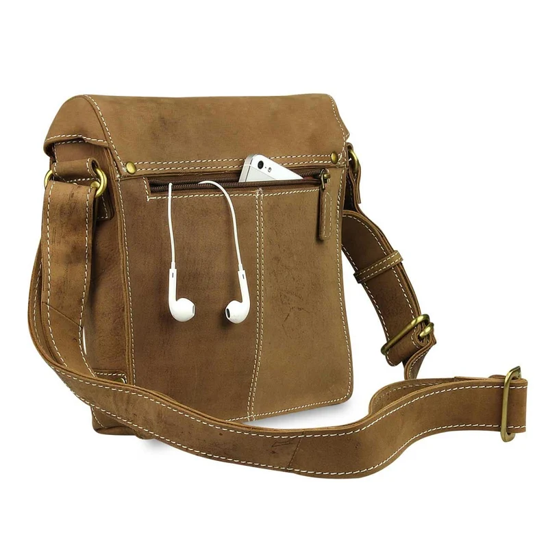Kleine Umhängetasche Tablet-Tasche Messenger Bag Leder Braun