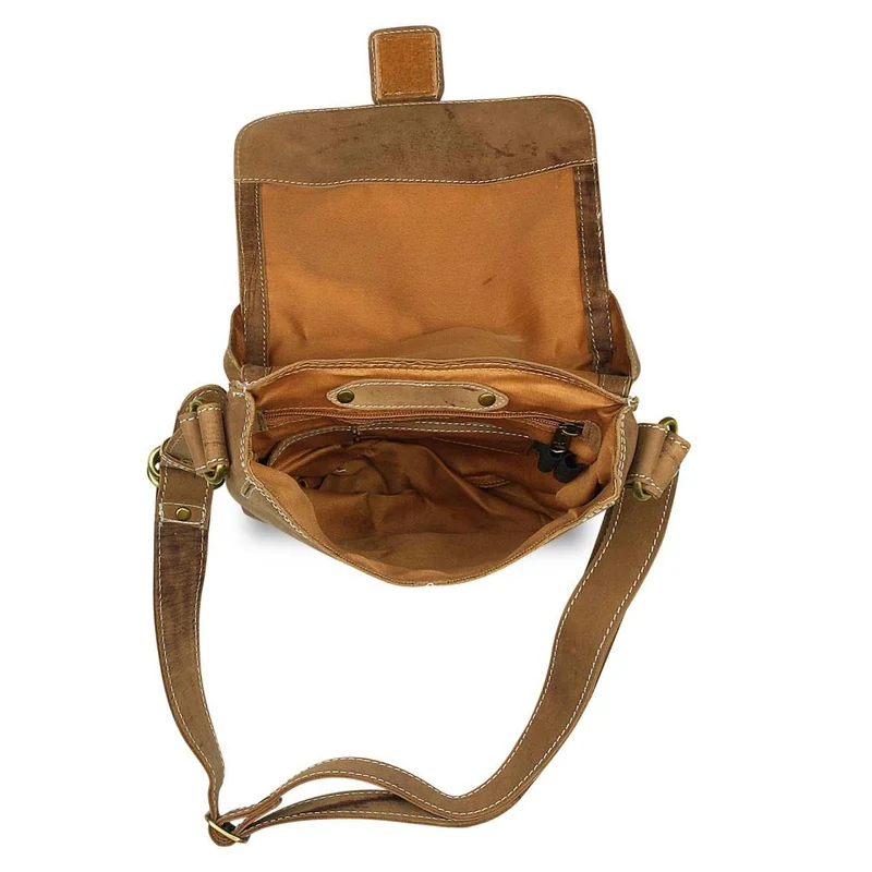 Kleine Umhängetasche Tablet-Tasche Messenger Bag Leder Braun