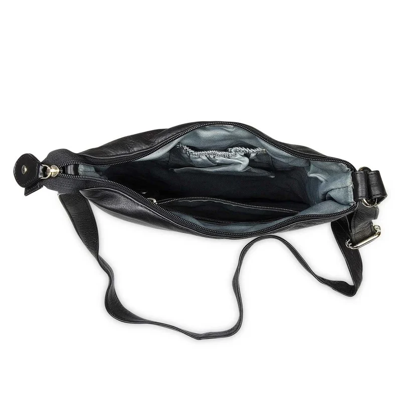 Kleine Umhängetasche Damen Handtasche weiches Leder Schwarz
