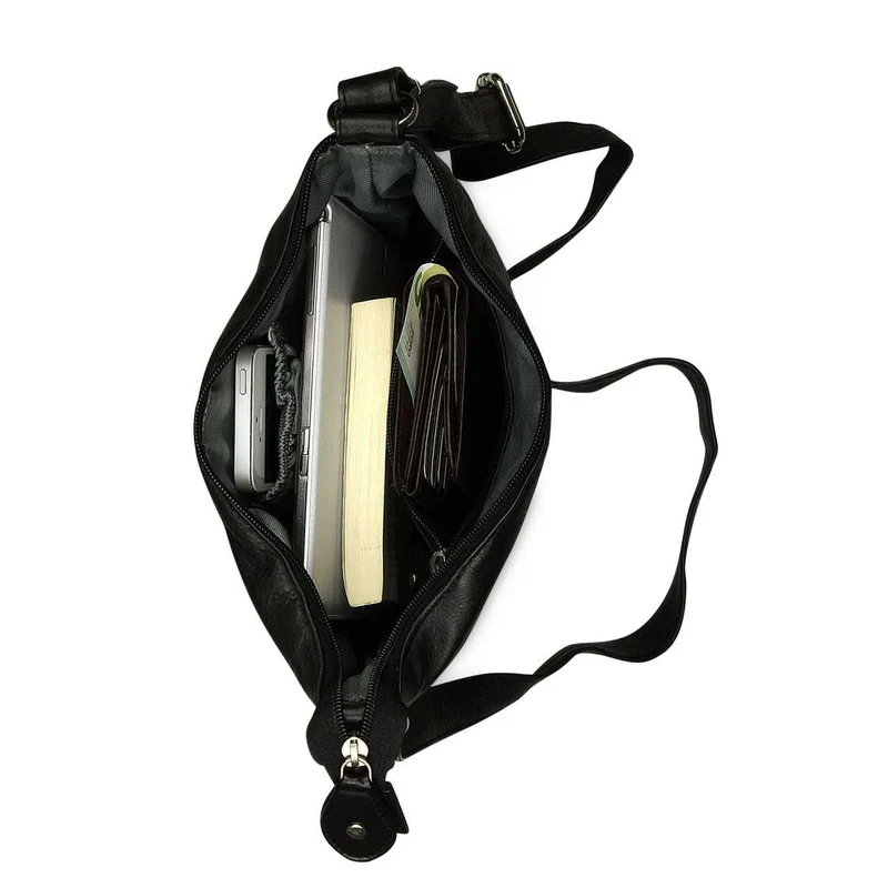 Kleine Umhängetasche Damen Handtasche weiches Leder Schwarz
